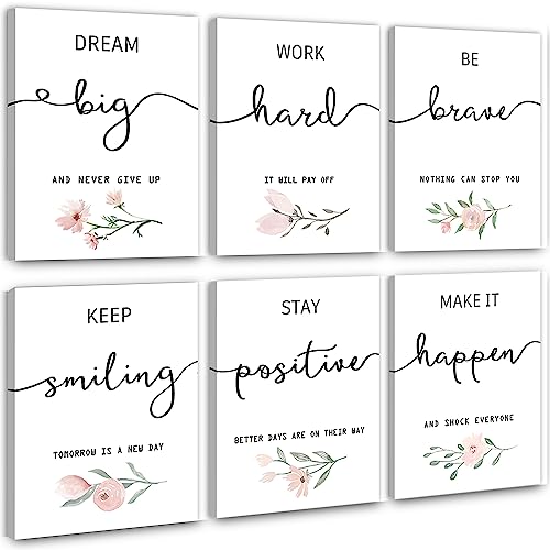 Inspirational Wall Art for Bedroom, Motivational Office Wall Art Decor, Framed Canvas Wall Art for Women, Girls, Positive Affirmations Quotes Prints, Set of 6PCS, 8"x10", FRAMED